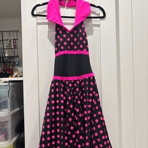 50s Pink Polka Dot Halter Dress